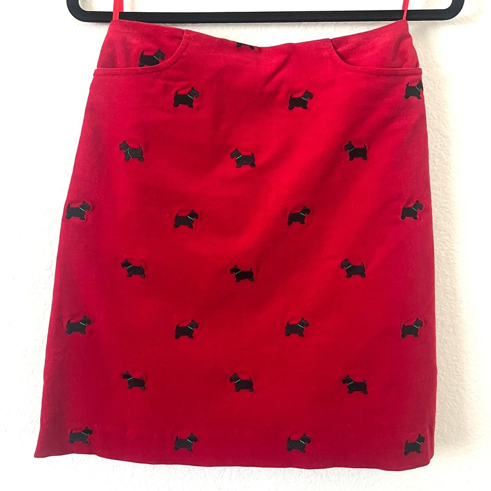 Vintage Y2K Lilly Pulitzer Sz 4 Red Velvet Embroidered Scottie Dog Skirt Novelty